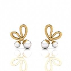 Freshwater Pearl Bow-Style Gold Plated Stud Earrings 