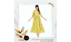 Yellow Floral Print Cotton Anarkali Kurta - Buy Designer Anarkali Suits for Women Online