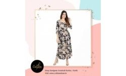 Black Cotton Floral Print Anarkali Kurta - Black Cotton Anarkali Kurta