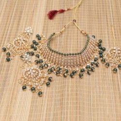 Kundan Green Maroon Traditional Look Bridal Necklace Set For Women