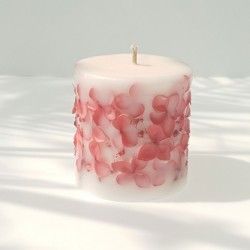 Lumanare parfumata botanica florala decorativa din ceara de soia decorata cu flori naturale rosii